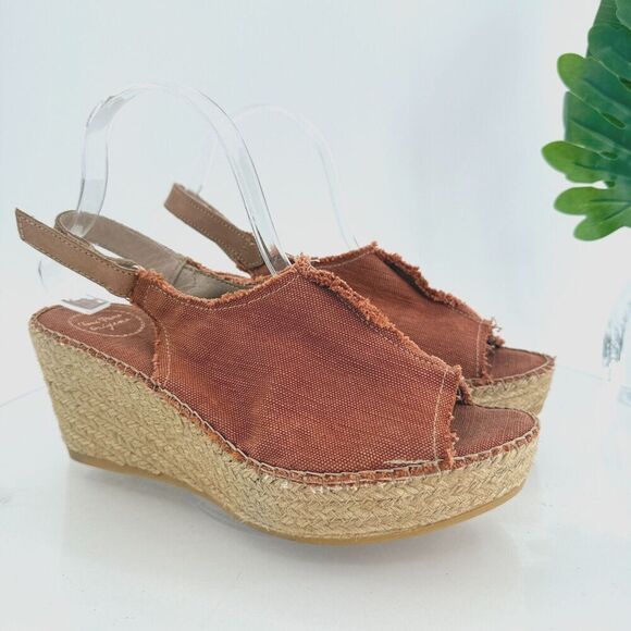 Toni Pons Womens Lugano Espadrille Sandals Platform Wedge Orange Canvas 41 10 US - Picture 1 of 16